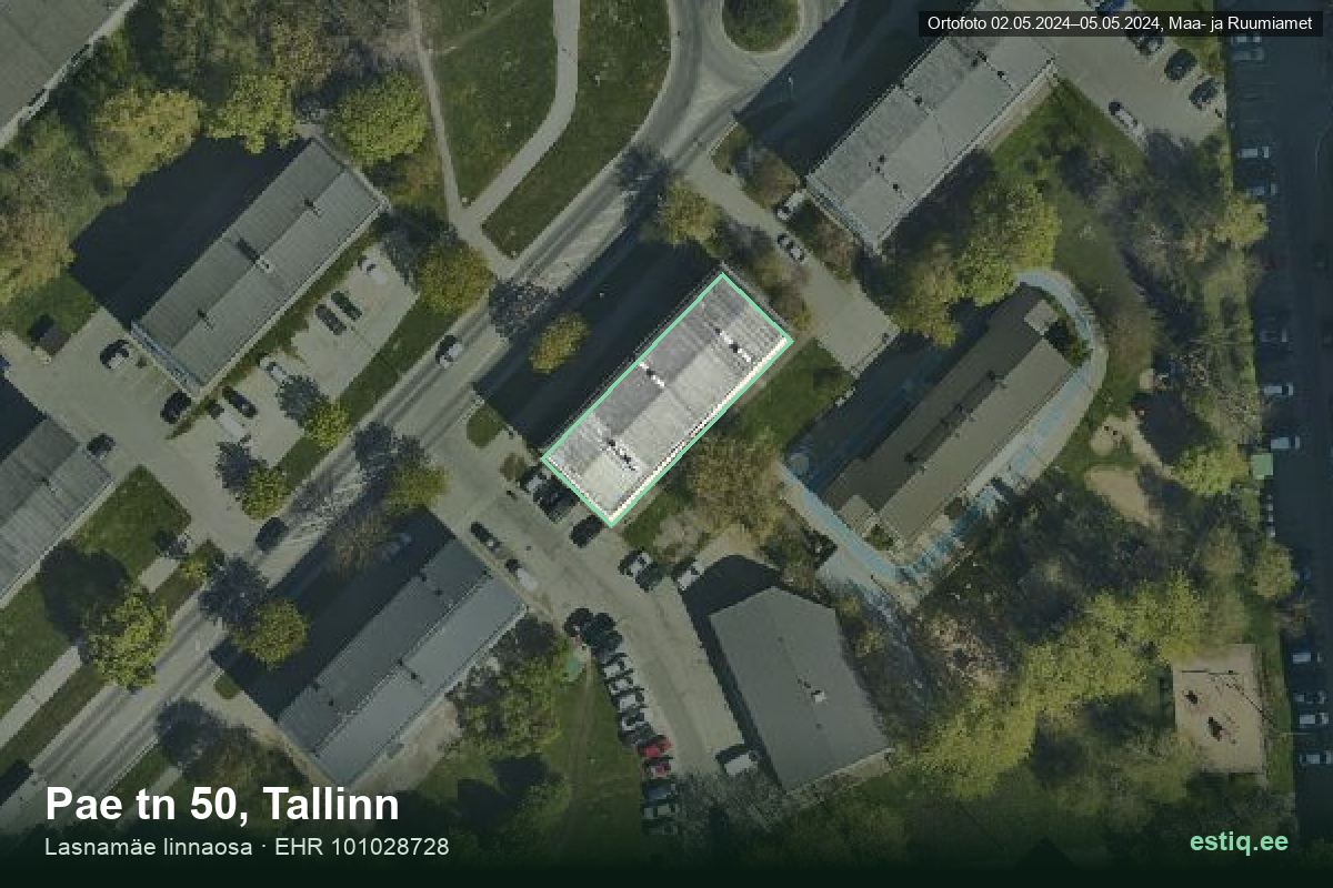 Pae tänav 50, Tallinn – hoone aerofoto, kontuur ehitisregistri (EHR) andmetest