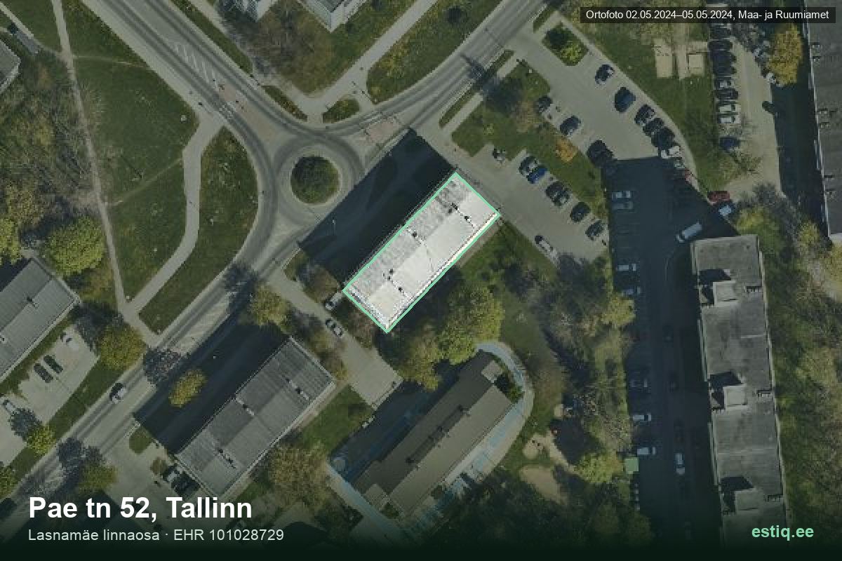 Pae tänav 52, Tallinn – hoone aerofoto, kontuur ehitisregistri (EHR) andmetest