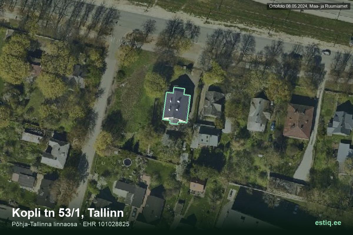 Kopli tänav 53/1, Tallinn – hoone aerofoto, kontuur ehitisregistri (EHR) andmetest