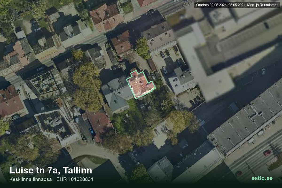 Luise tänav 7a, Tallinn – аэрофото дома, контур по данным регистра строений (EHR)