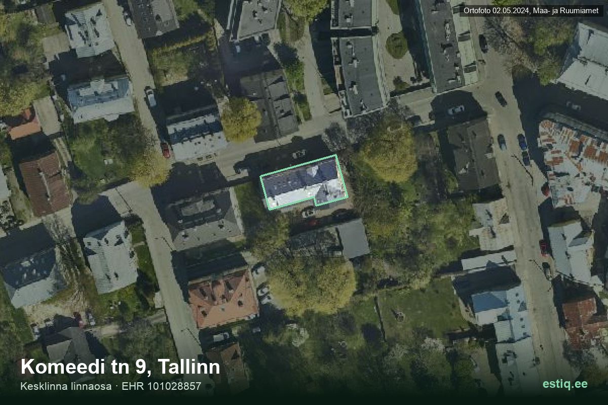 Komeedi tänav 9, Tallinn – ilmakuva rakennuksesta, ääriviiva rakennusrekisteristä (EHR)