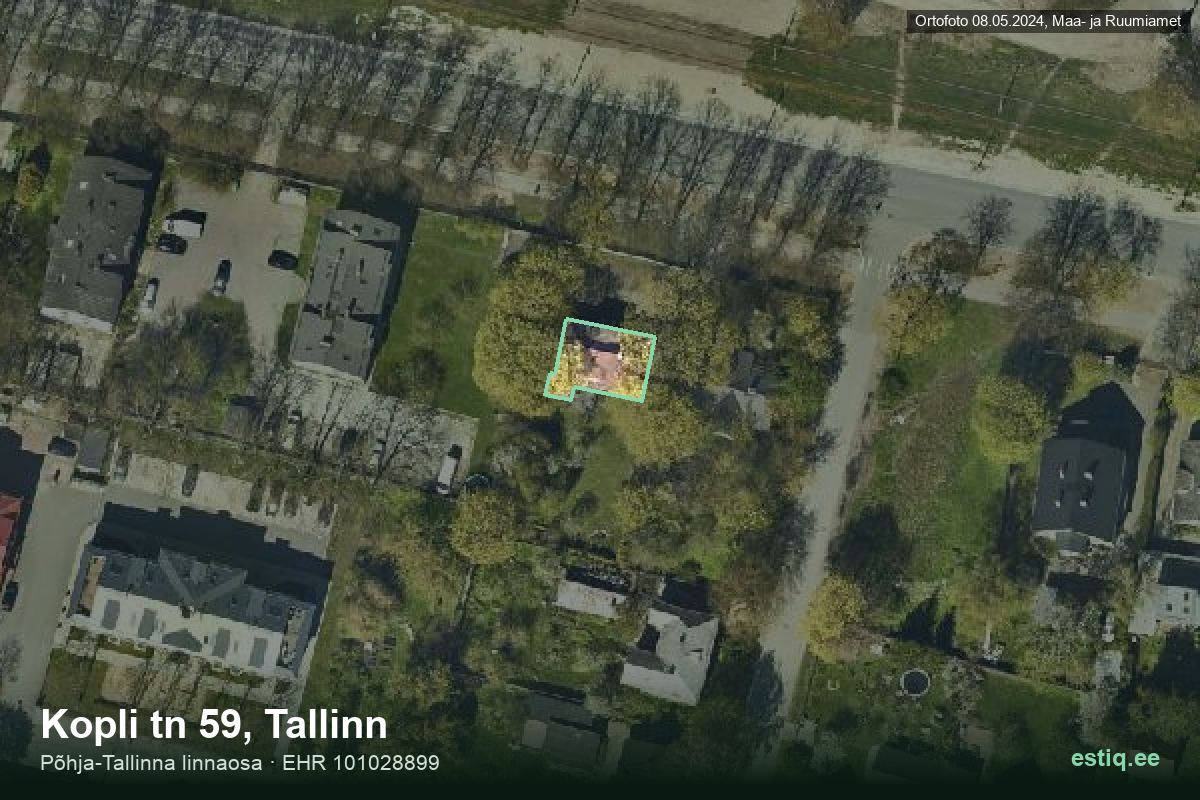 Kopli tänav 59, Tallinn – hoone aerofoto, kontuur ehitisregistri (EHR) andmetest