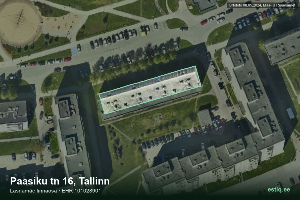 Paasiku tänav 16, Tallinn – ilmakuva rakennuksesta, ääriviiva rakennusrekisteristä (EHR)