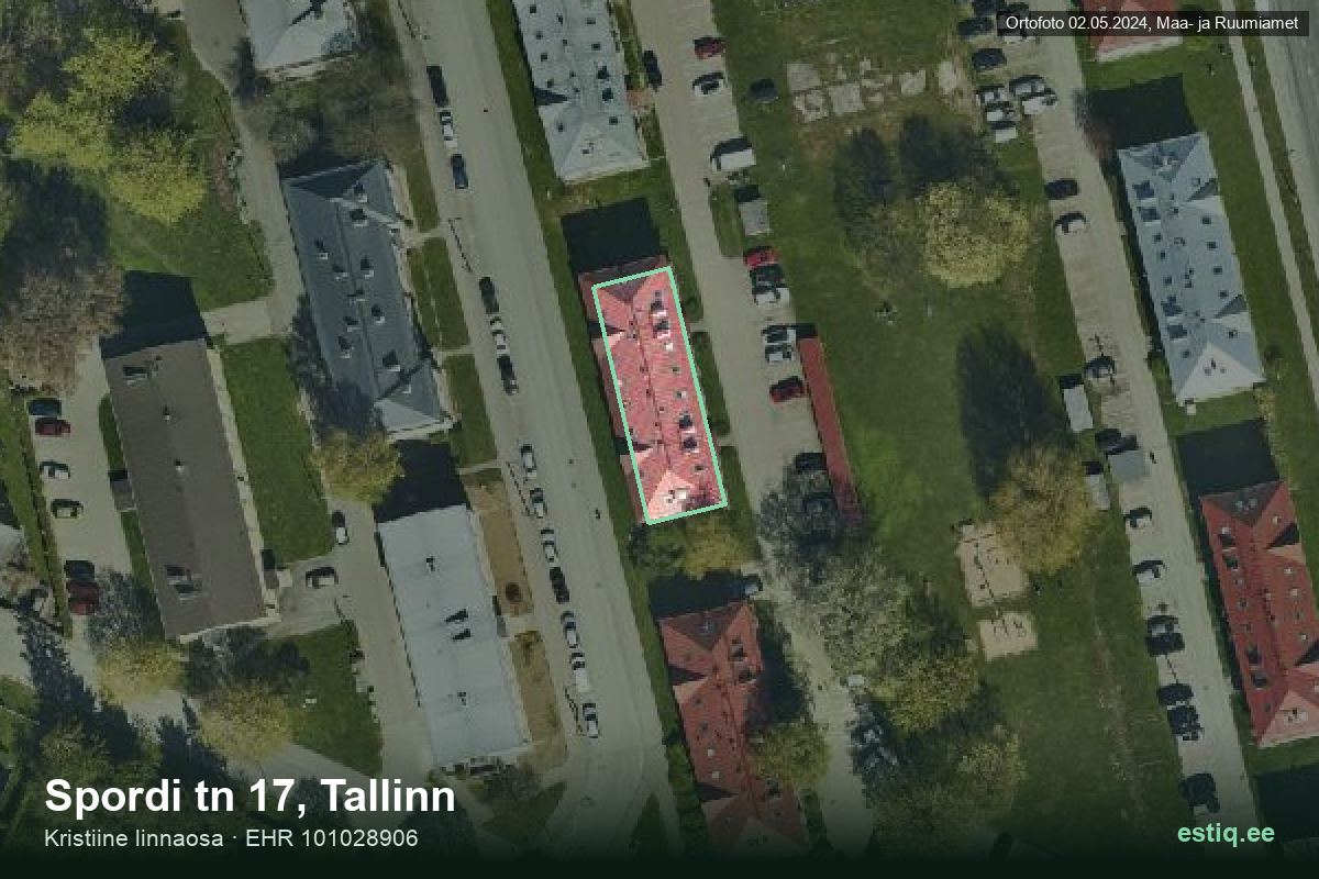 Spordi tänav 17, Tallinn – hoone aerofoto, kontuur ehitisregistri (EHR) andmetest
