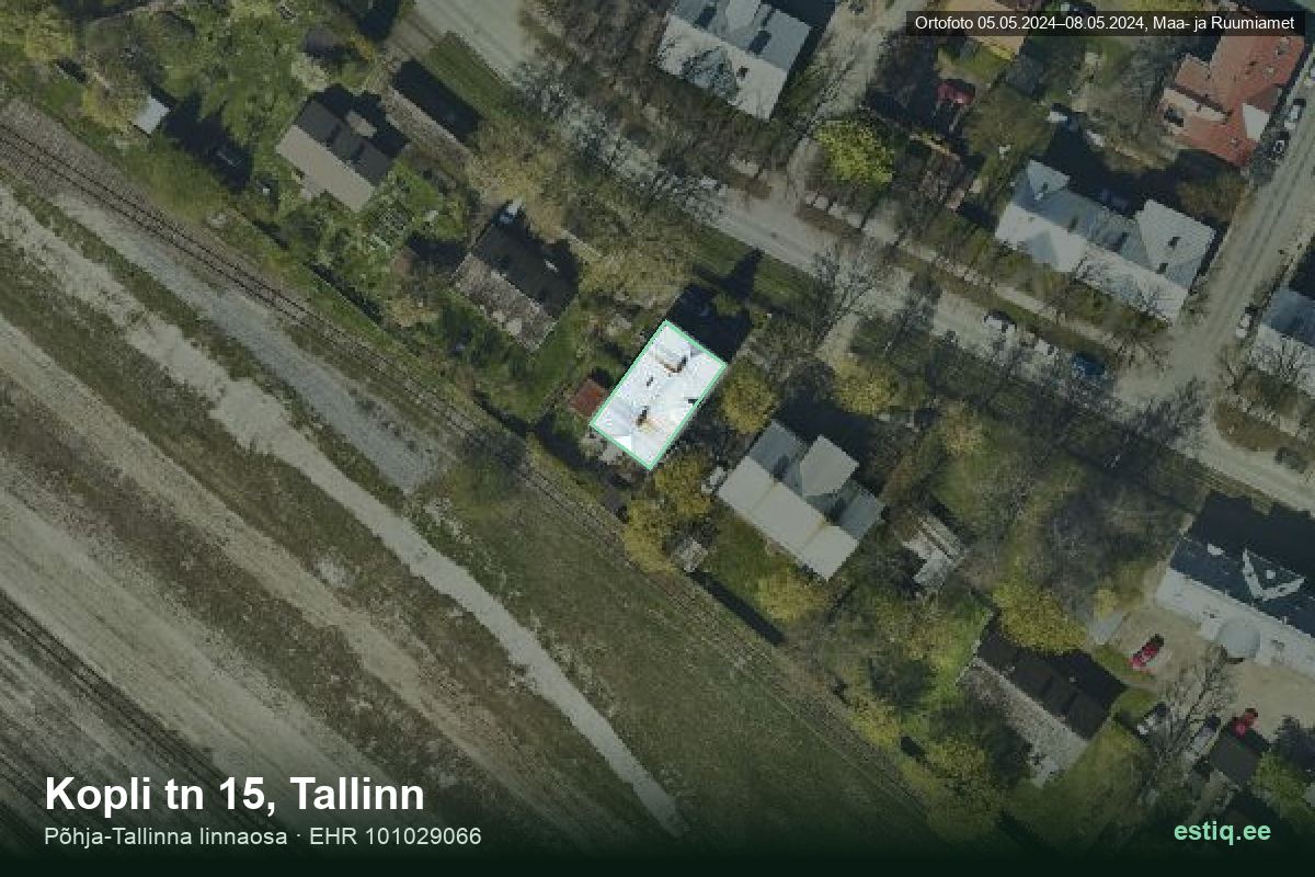 Kopli tänav 15, Tallinn – hoone aerofoto, kontuur ehitisregistri (EHR) andmetest