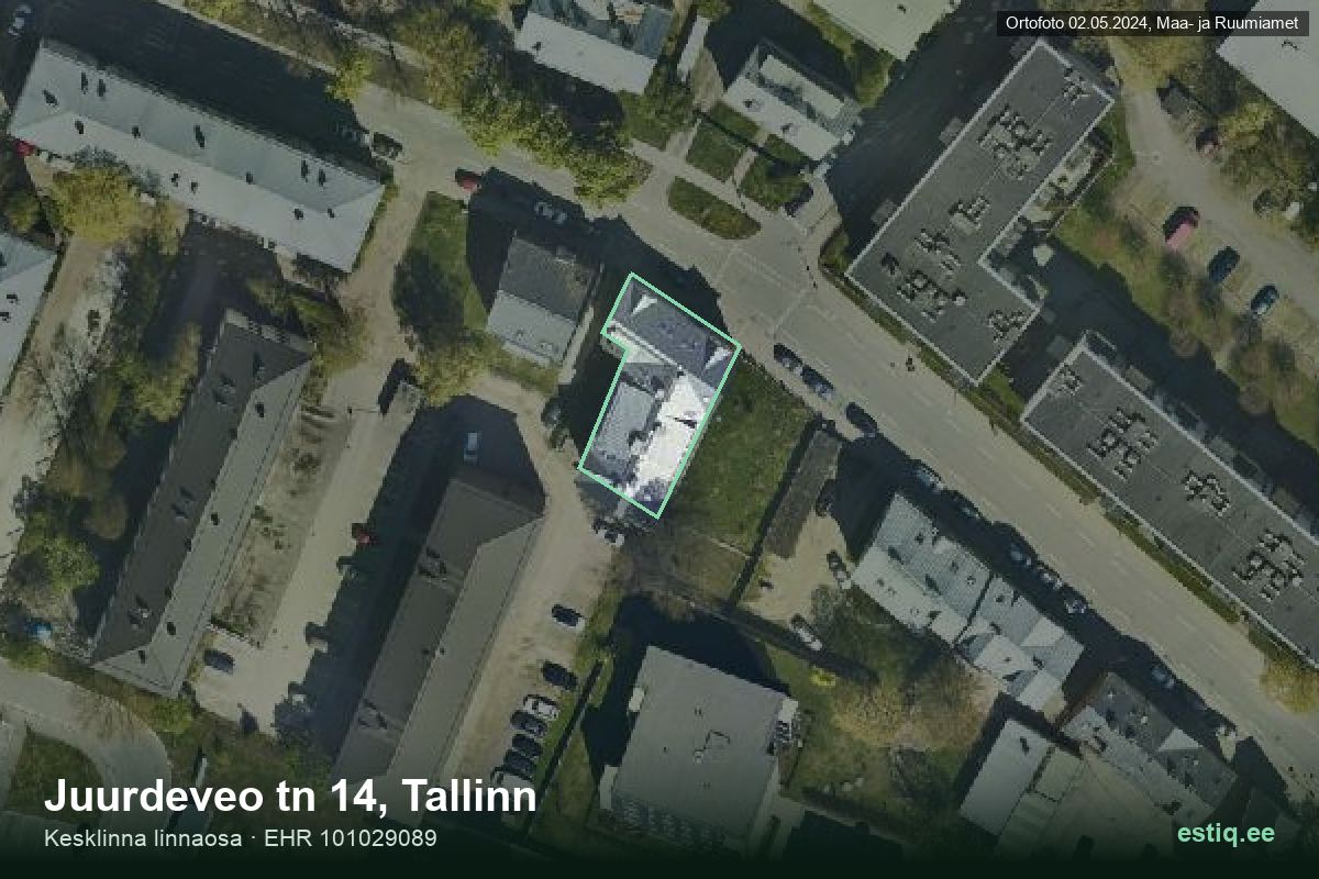 Juurdeveo tänav 14, Tallinn – ilmakuva rakennuksesta, ääriviiva rakennusrekisteristä (EHR)