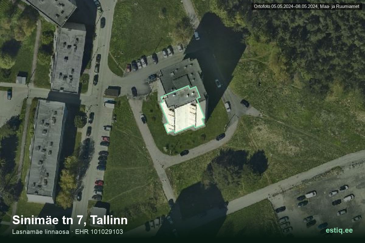 Sinimäe tänav 7, Tallinn – hoone aerofoto, kontuur ehitisregistri (EHR) andmetest