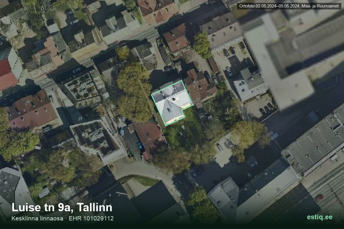 Luise tänav 9a, Tallinn – ilmakuva rakennuksesta, ääriviiva rakennusrekisteristä (EHR)
