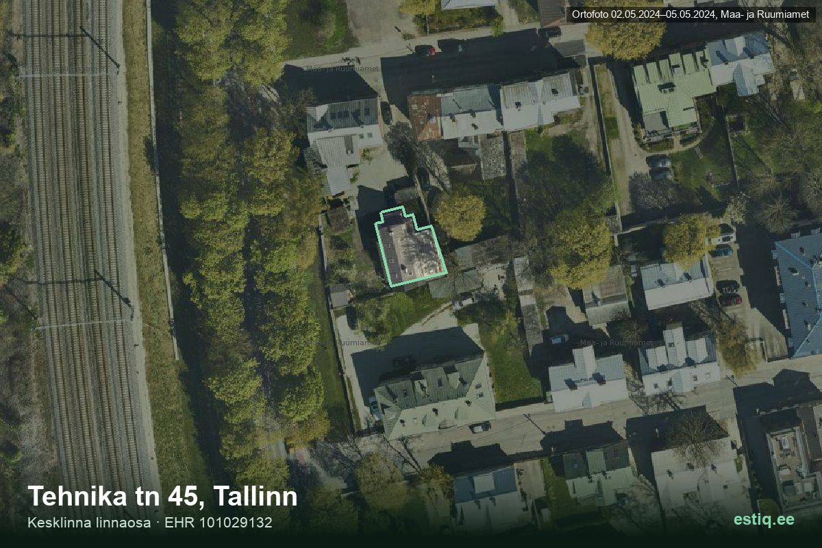 Tehnika tänav 45, Tallinn – аэрофото дома, контур по данным регистра строений (EHR)