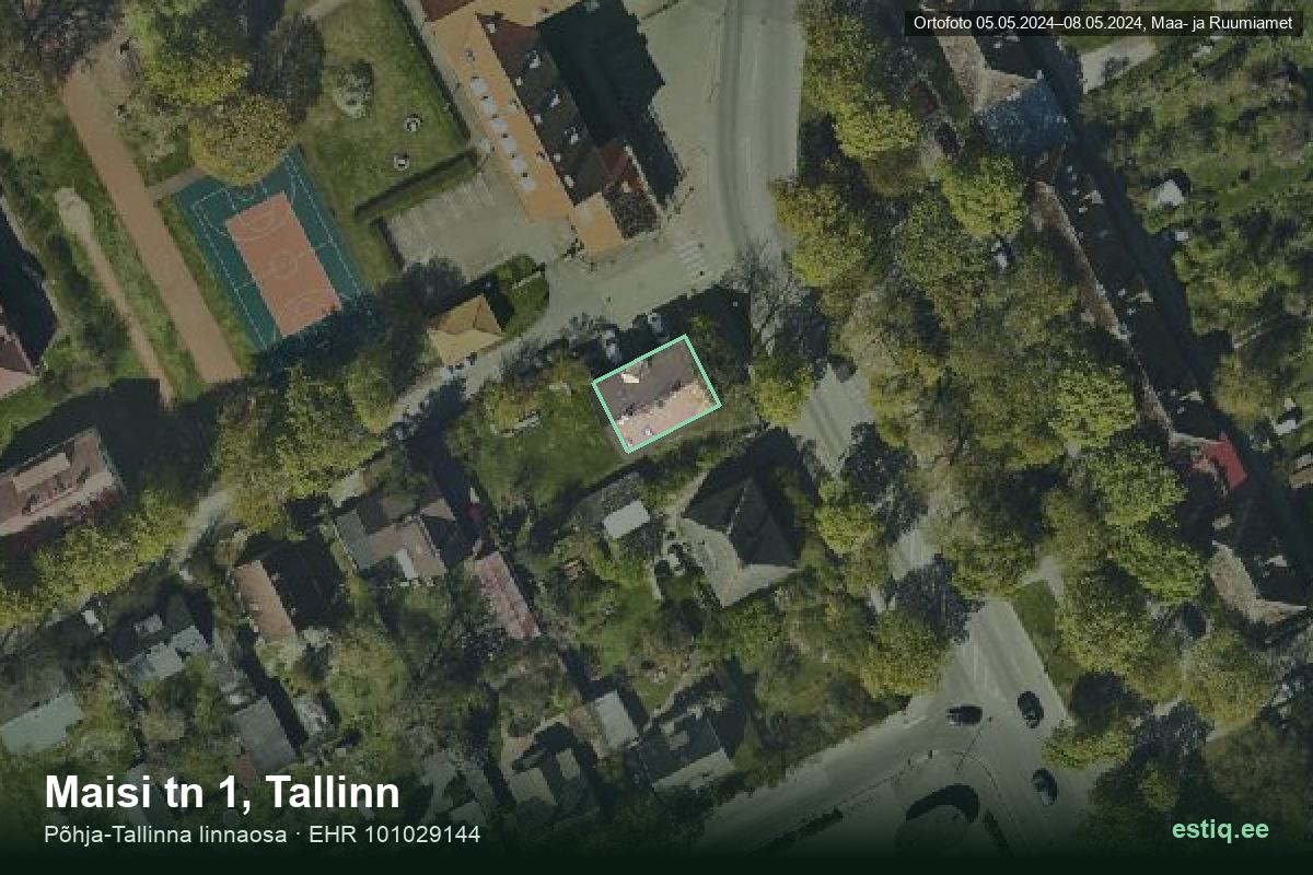 Maisi tänav 1, Tallinn – ilmakuva rakennuksesta, ääriviiva rakennusrekisteristä (EHR)