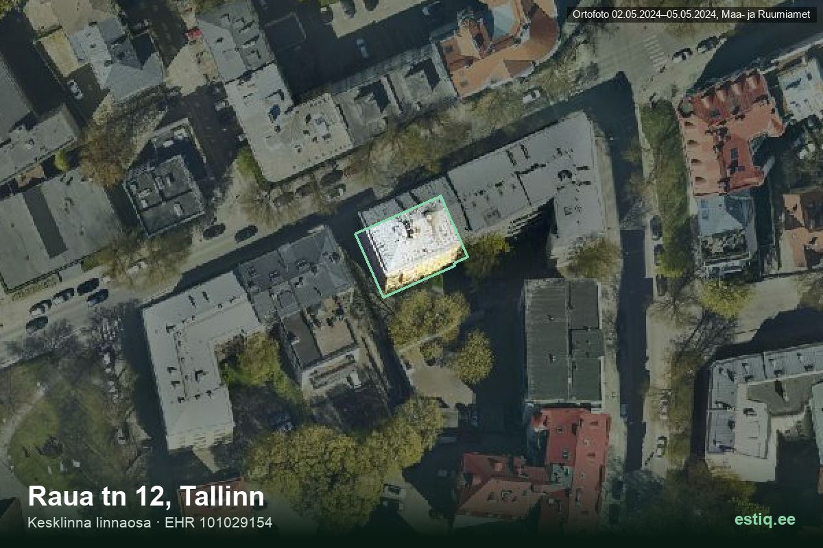Raua tänav 12, Tallinn – аэрофото дома, контур по данным регистра строений (EHR)