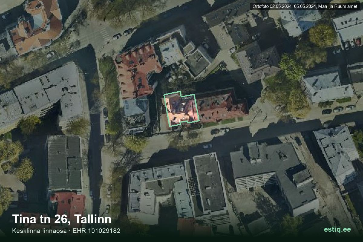 Tina tänav 26, Tallinn – ilmakuva rakennuksesta, ääriviiva rakennusrekisteristä (EHR)