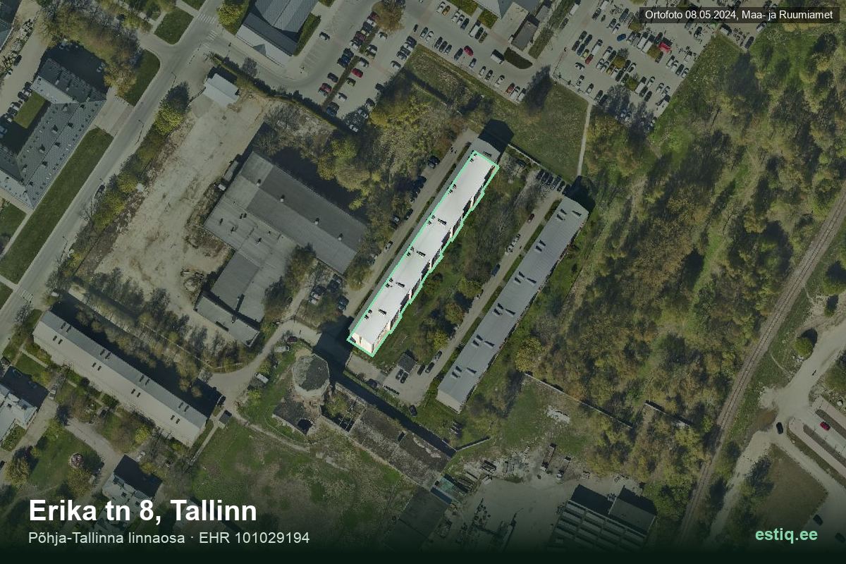Erika tänav 8, Tallinn – hoone aerofoto, kontuur ehitisregistri (EHR) andmetest