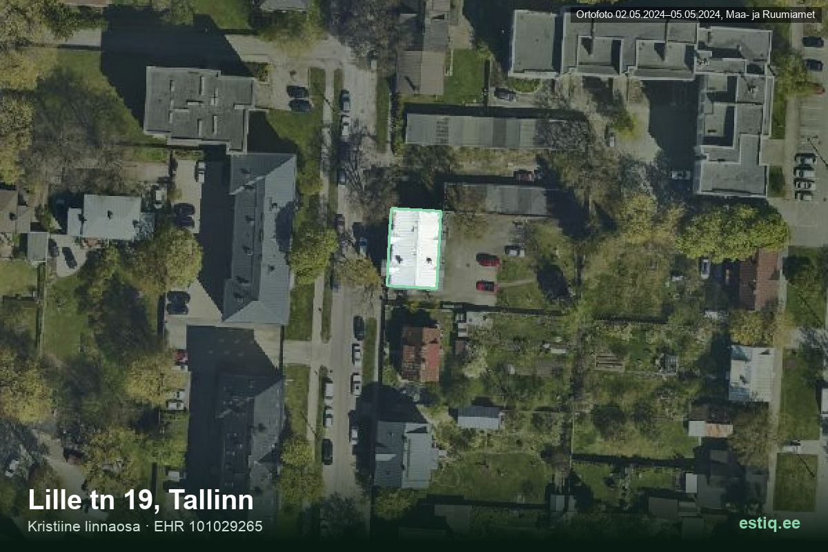 Lille tänav 19, Tallinn – аэрофото дома, контур по данным регистра строений (EHR)