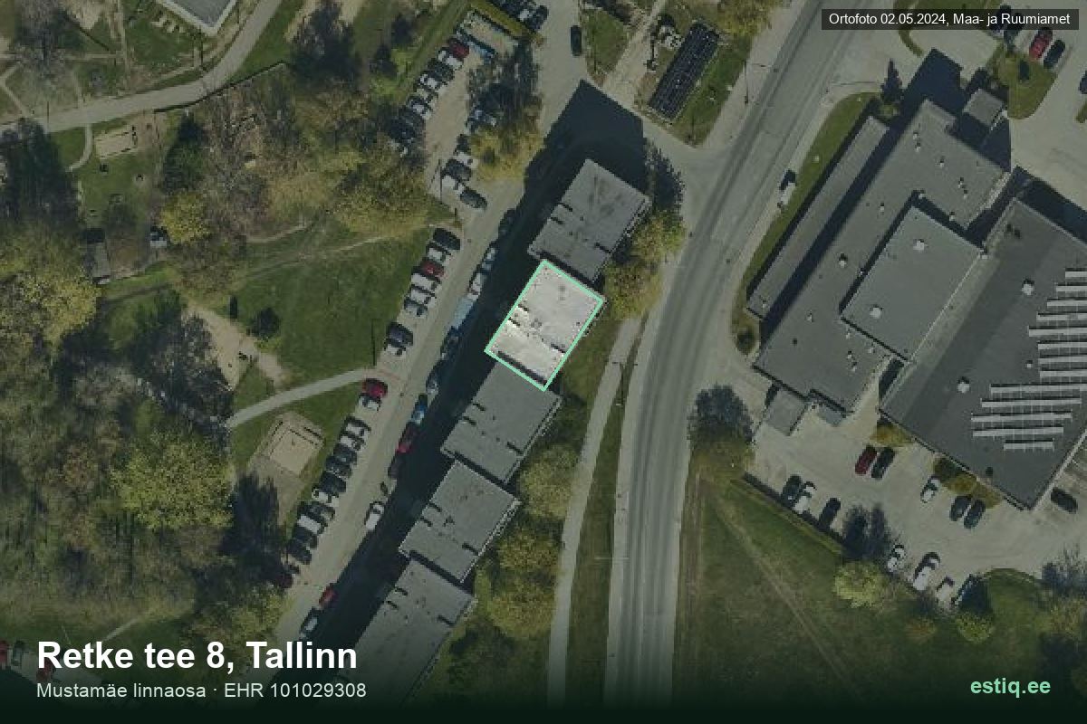 Retke tee 8, Tallinn – hoone aerofoto, kontuur ehitisregistri (EHR) andmetest