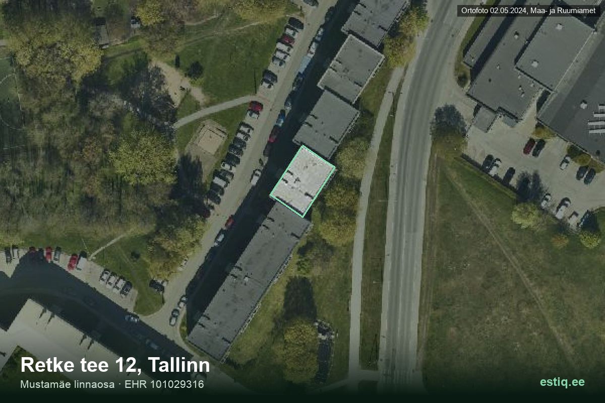 Retke tee 12, Tallinn – hoone aerofoto, kontuur ehitisregistri (EHR) andmetest