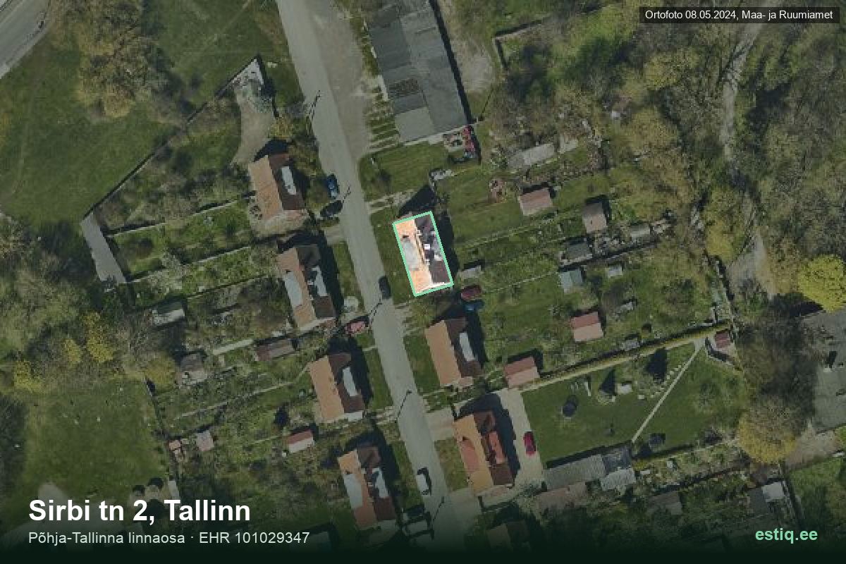 Sirbi tänav 2, Tallinn – аэрофото дома, контур по данным регистра строений (EHR)