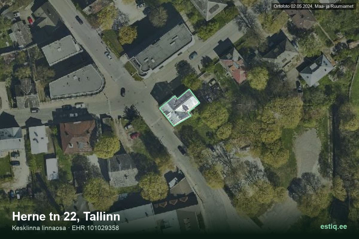 Herne tänav 22, Tallinn – hoone aerofoto, kontuur ehitisregistri (EHR) andmetest