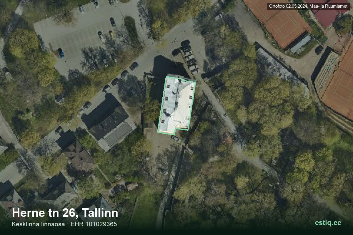 Herne tänav 26, Tallinn – hoone aerofoto, kontuur ehitisregistri (EHR) andmetest