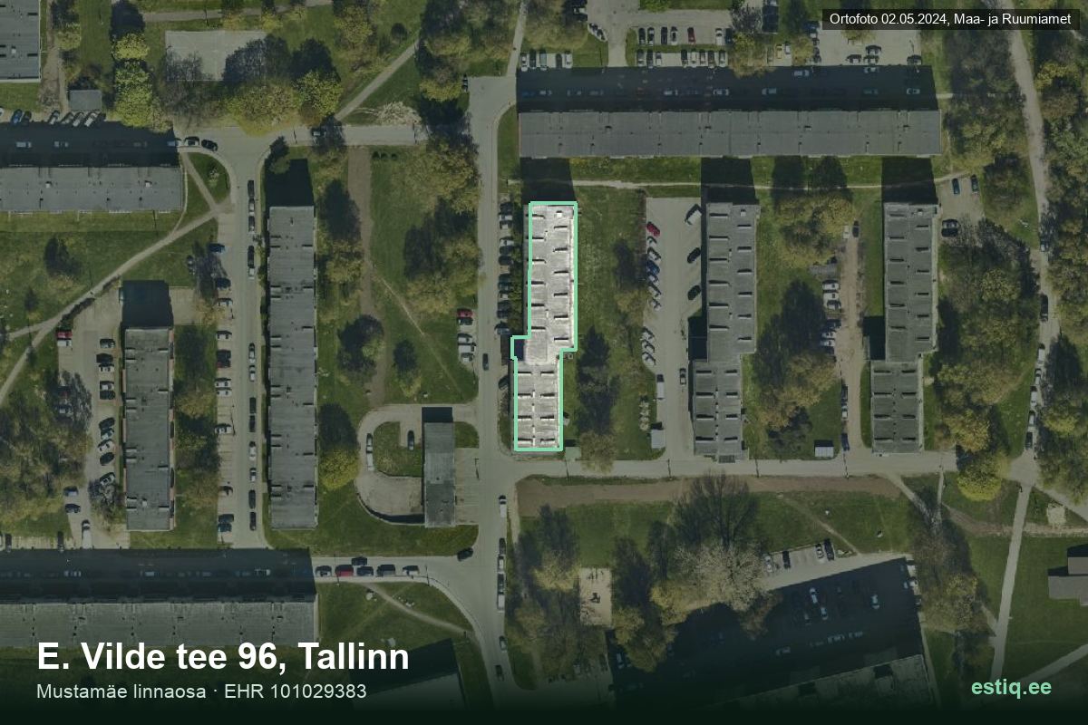 E. Vilde tee 96, Tallinn – hoone aerofoto, kontuur ehitisregistri (EHR) andmetest