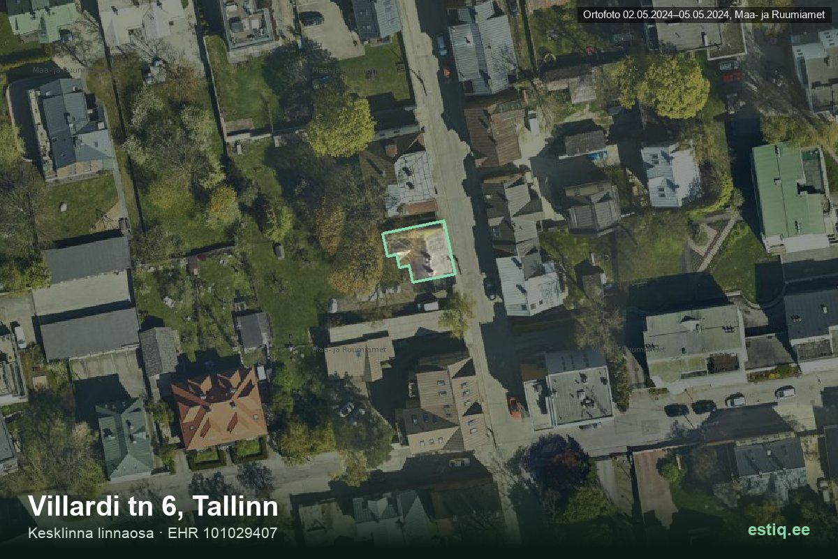 Villardi tänav 6, Tallinn – ilmakuva rakennuksesta, ääriviiva rakennusrekisteristä (EHR)