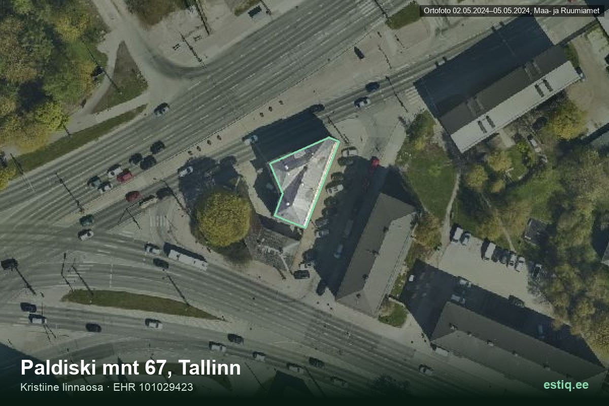 Paldiski mnt 67, Tallinn – aerial photo of the building, outline from the Building Register (EHR)