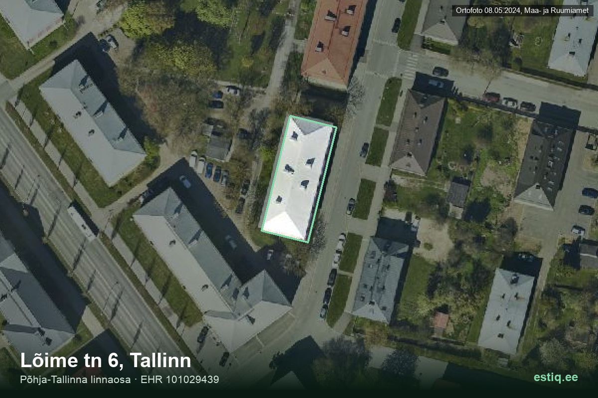 Lõime tänav 6, Tallinn – hoone aerofoto, kontuur ehitisregistri (EHR) andmetest