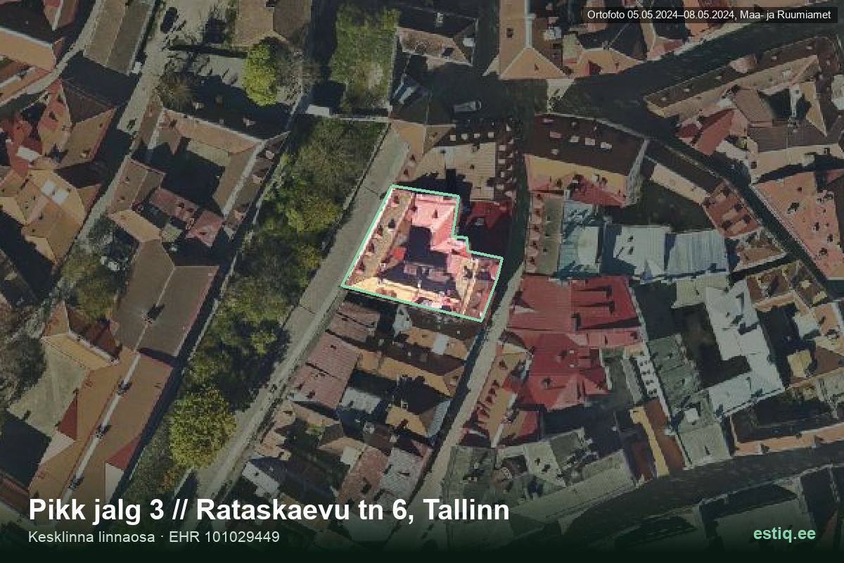 Pikk jalg 3, Tallinn – hoone aerofoto, kontuur ehitisregistri (EHR) andmetest