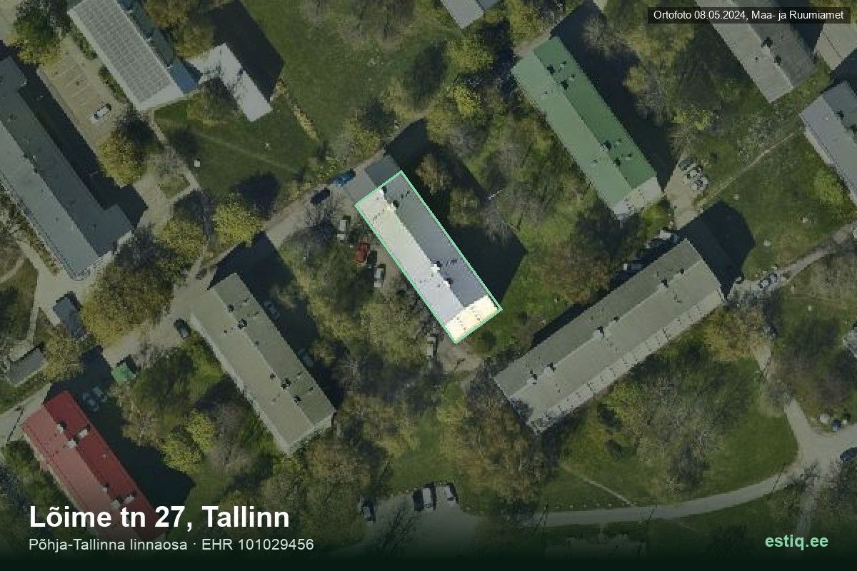 Lõime tänav 27, Tallinn – hoone aerofoto, kontuur ehitisregistri (EHR) andmetest