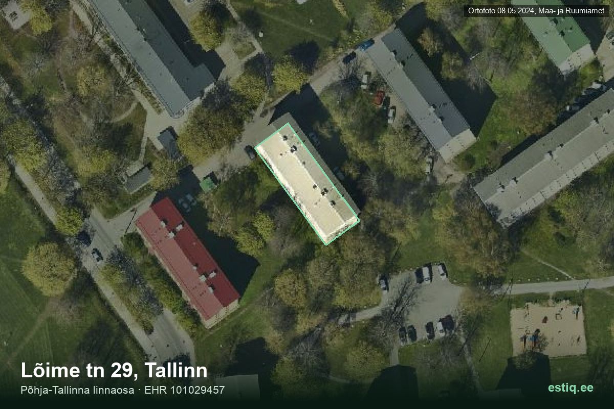 Lõime tänav 29, Tallinn – hoone aerofoto, kontuur ehitisregistri (EHR) andmetest