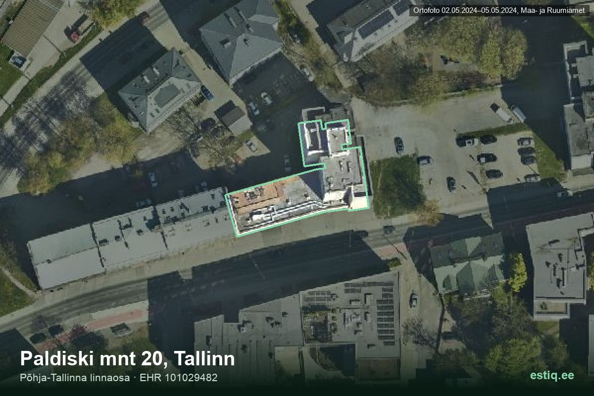 Paldiski mnt 20, Tallinn – aerial photo of the building, outline from the Building Register (EHR)