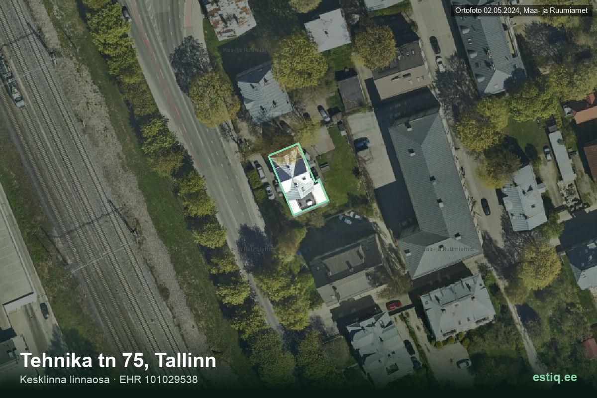 Tehnika tänav 75, Tallinn – аэрофото дома, контур по данным регистра строений (EHR)