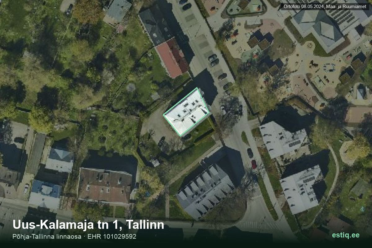 Uus-Kalamaja tänav 1, Tallinn – аэрофото дома, контур по данным регистра строений (EHR)