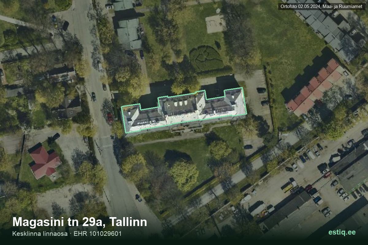 Magasini tänav 29a, Tallinn – ilmakuva rakennuksesta, ääriviiva rakennusrekisteristä (EHR)
