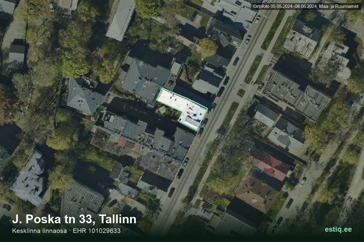 J. Poska tänav 33, Tallinn – аэрофото дома, контур по данным регистра строений (EHR)