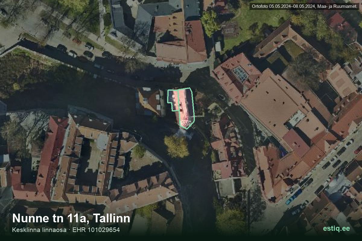 Nunne tänav 11a, Tallinn – ilmakuva rakennuksesta, ääriviiva rakennusrekisteristä (EHR)
