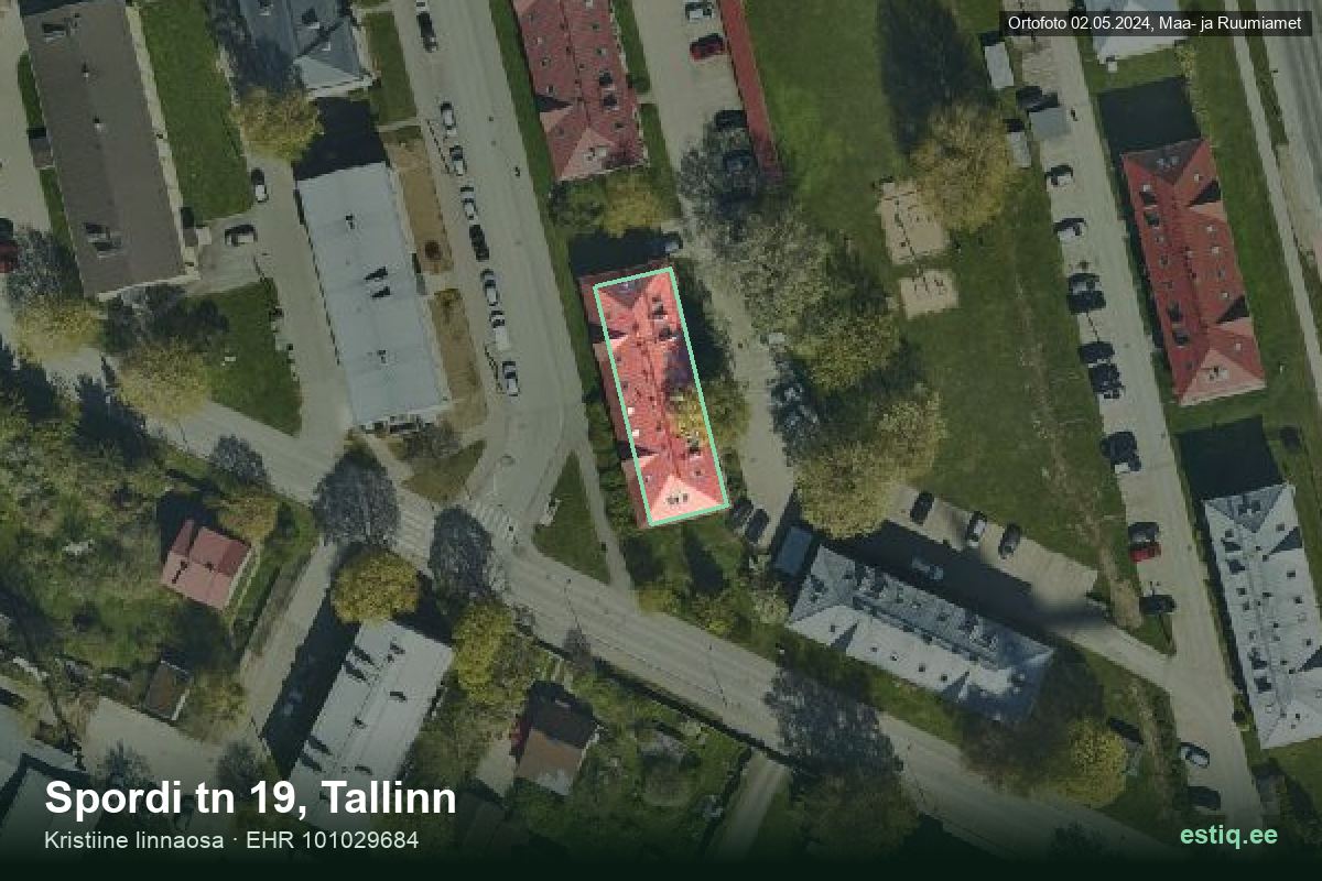 Spordi tänav 19, Tallinn – hoone aerofoto, kontuur ehitisregistri (EHR) andmetest