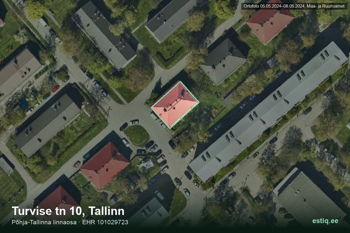 Turvise tänav 10, Tallinn – hoone aerofoto, kontuur ehitisregistri (EHR) andmetest
