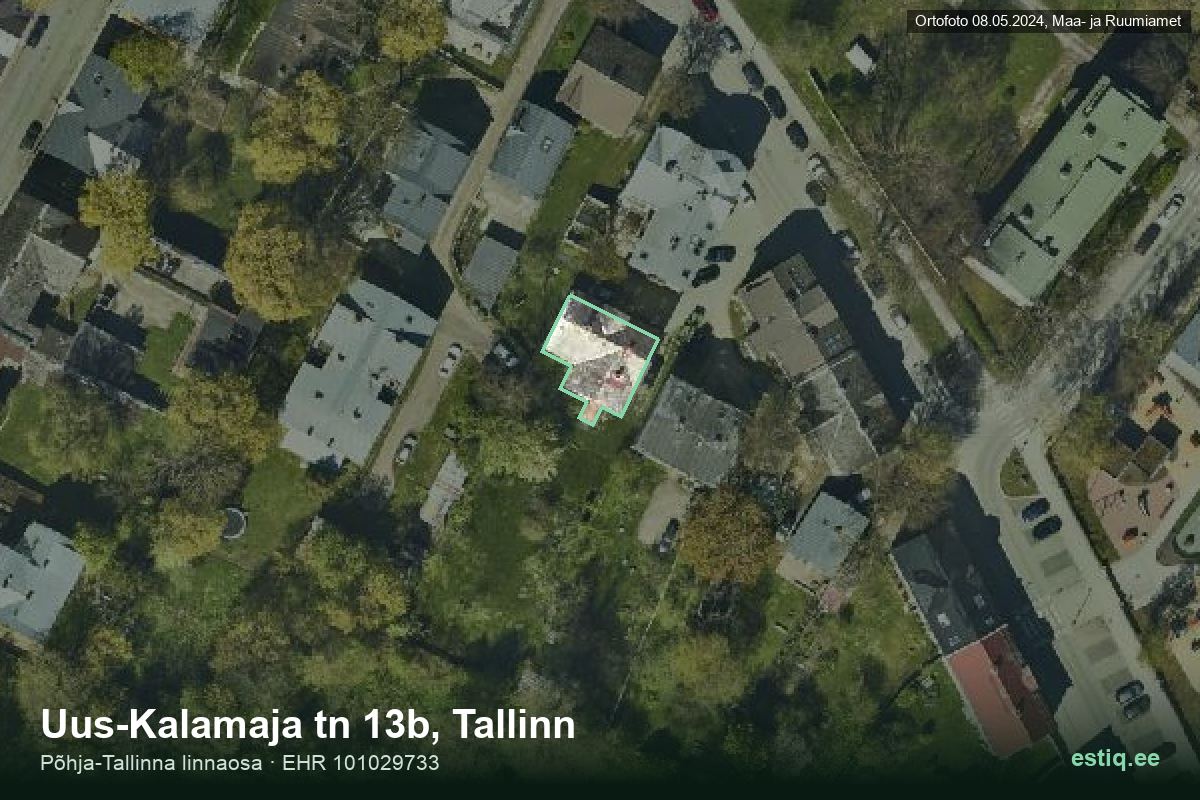 Uus-Kalamaja tänav 13b, Tallinn – hoone aerofoto, kontuur ehitisregistri (EHR) andmetest