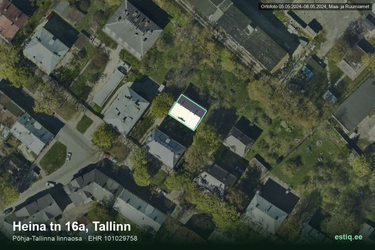 Heina tänav 16a, Tallinn – аэрофото дома, контур по данным регистра строений (EHR)