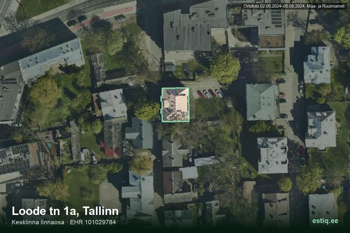 Loode tänav 1a, Tallinn – аэрофото дома, контур по данным регистра строений (EHR)