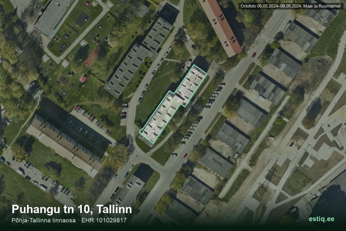 Puhangu tänav 10, Tallinn – ilmakuva rakennuksesta, ääriviiva rakennusrekisteristä (EHR)