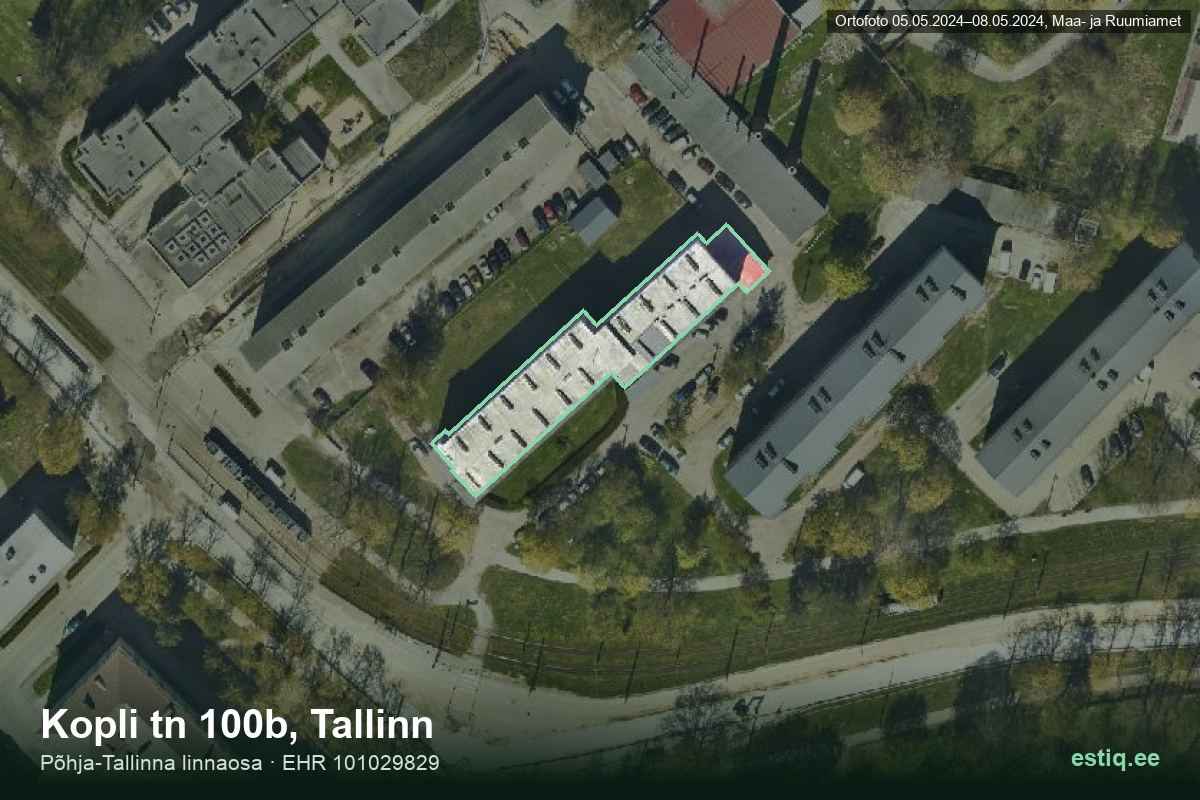 Kopli tänav 100b, Tallinn – hoone aerofoto, kontuur ehitisregistri (EHR) andmetest
