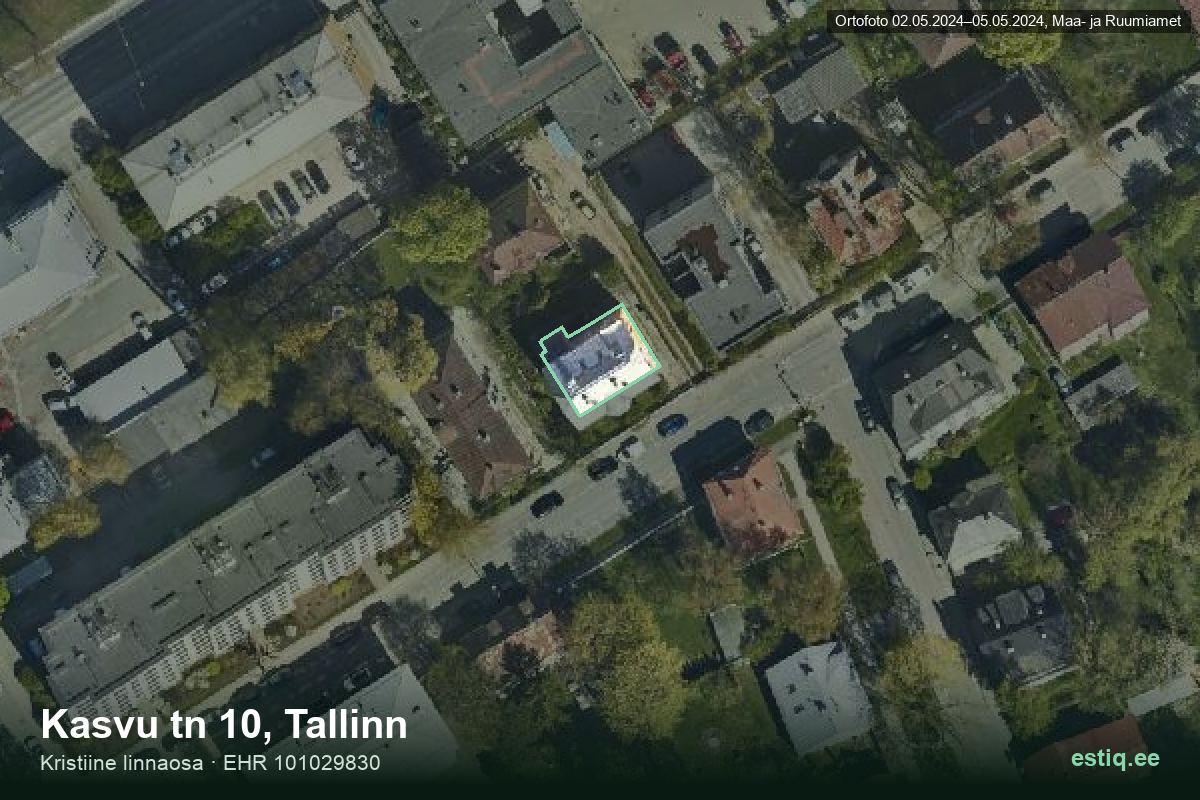Kasvu tänav 10, Tallinn – ilmakuva rakennuksesta, ääriviiva rakennusrekisteristä (EHR)