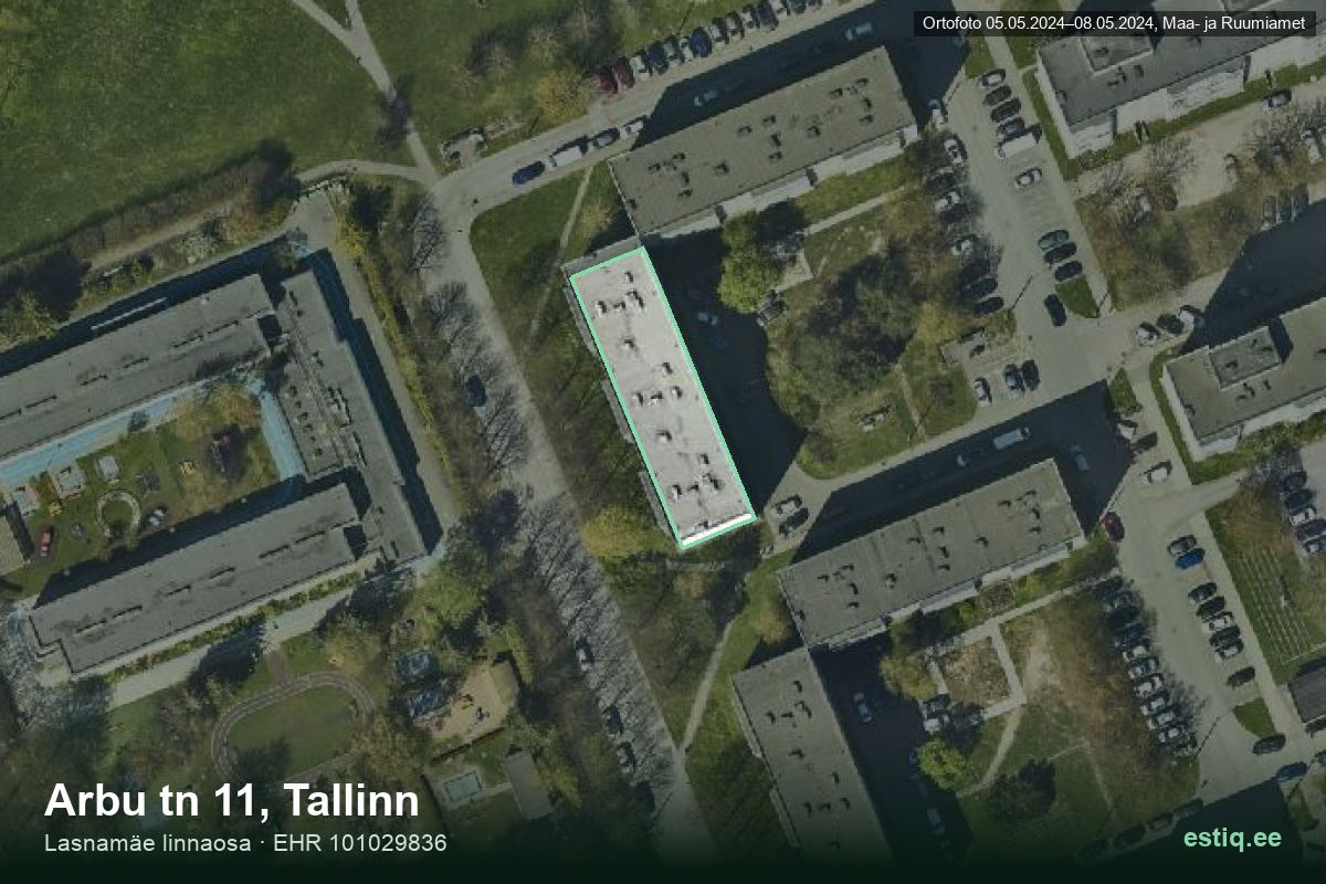 Arbu tänav 11, Tallinn – hoone aerofoto, kontuur ehitisregistri (EHR) andmetest