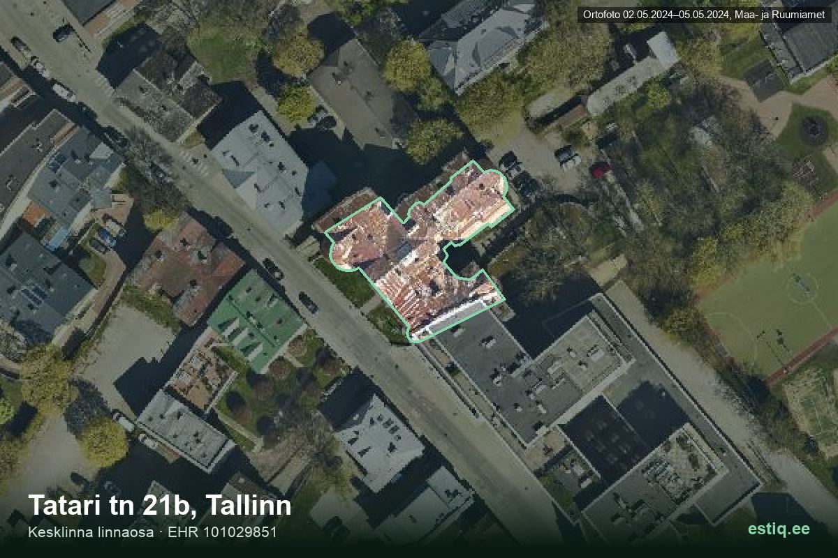 Tatari tänav 21b, Tallinn – hoone aerofoto, kontuur ehitisregistri (EHR) andmetest