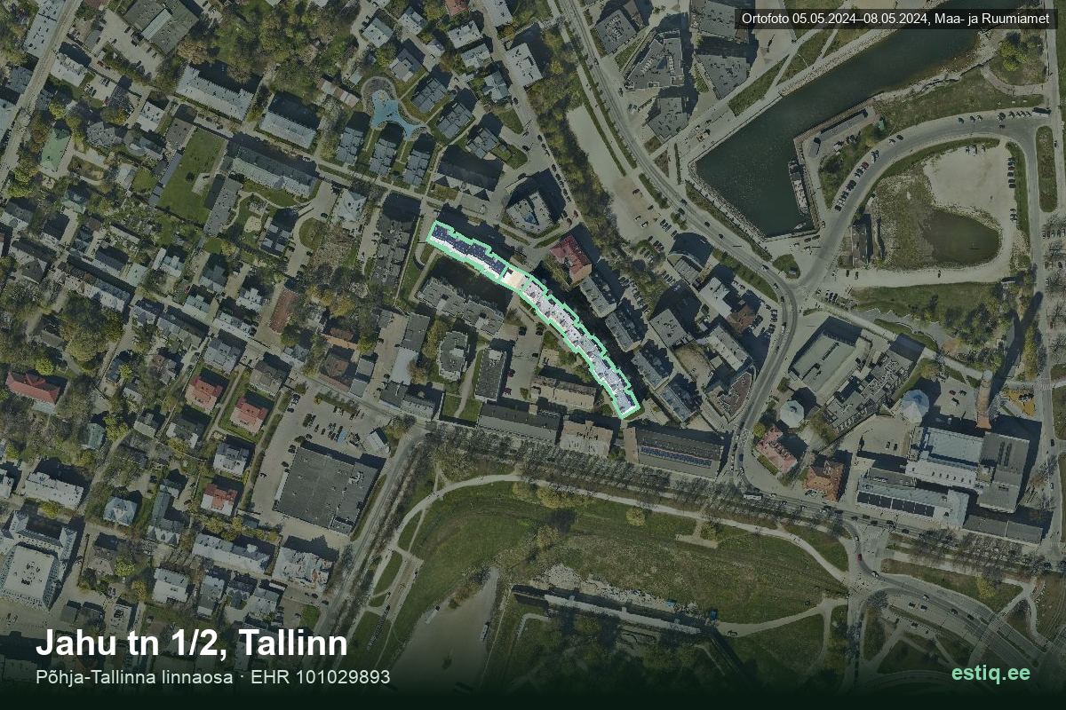 Jahu tänav 1, Tallinn – аэрофото дома, контур по данным регистра строений (EHR)