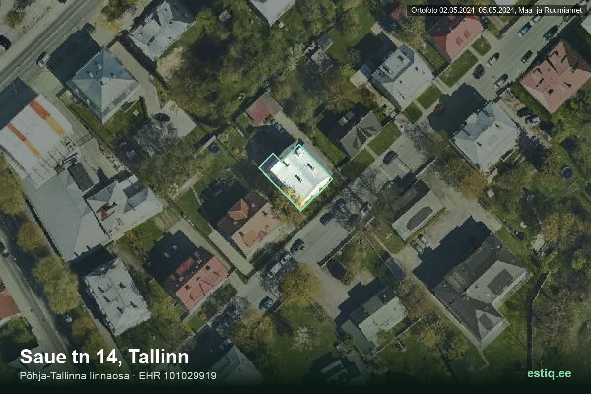 Saue tänav 14, Tallinn – hoone aerofoto, kontuur ehitisregistri (EHR) andmetest