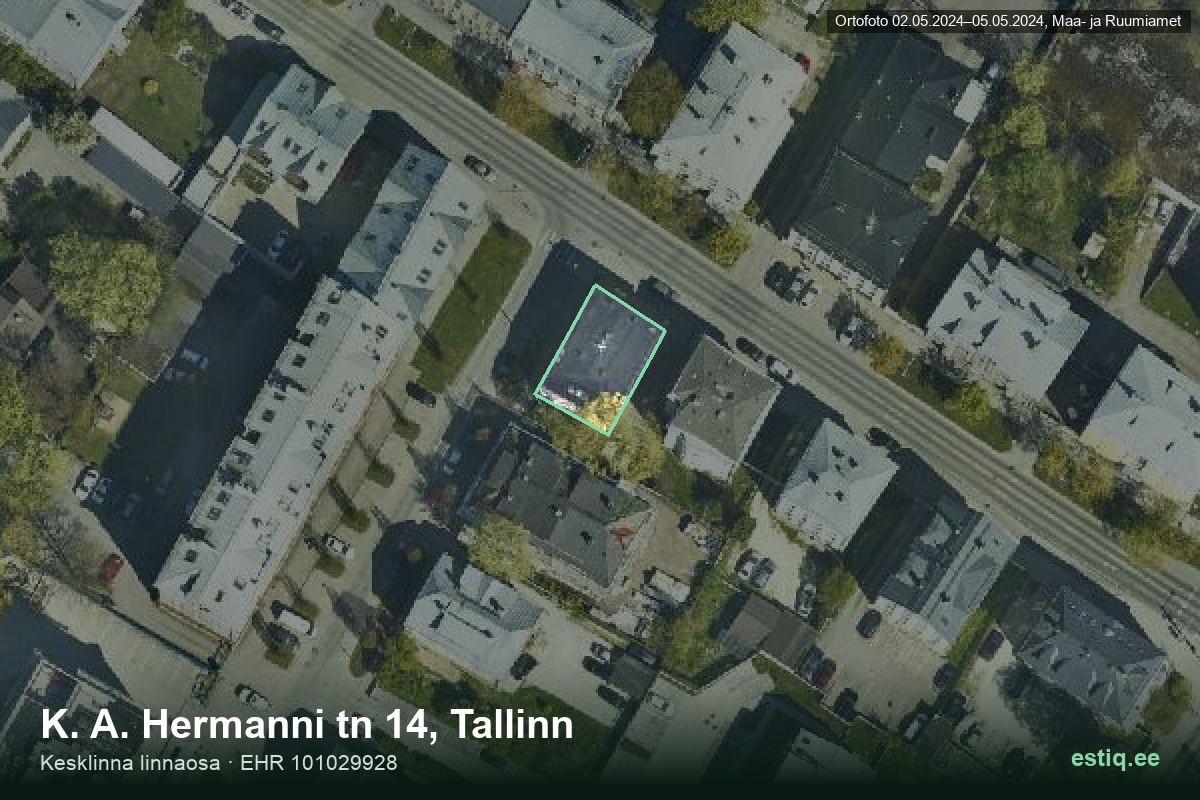 K. A. Hermanni tänav 14, Tallinn – aerial photo of the building, outline from the Building Register (EHR)