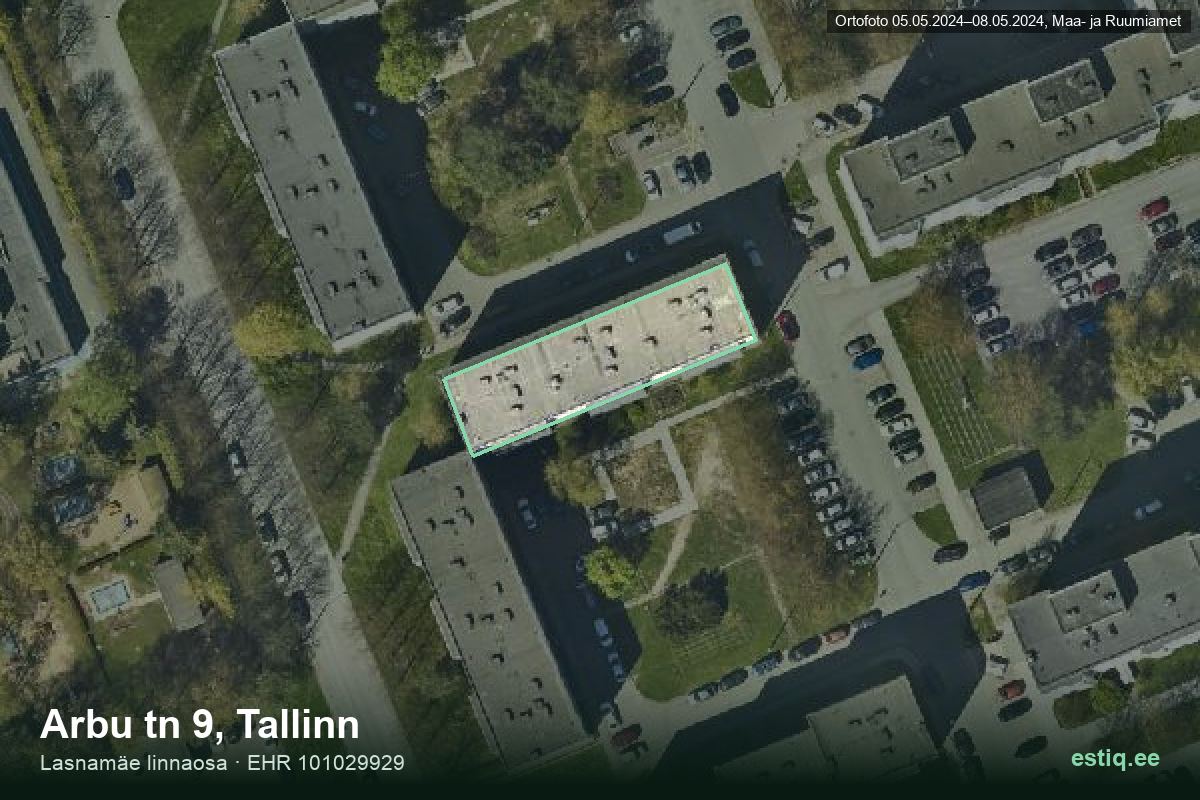 Arbu tänav 9, Tallinn – hoone aerofoto, kontuur ehitisregistri (EHR) andmetest